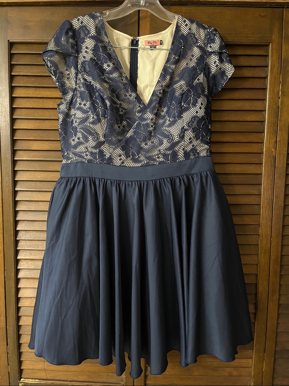 Modcloth Chi Chi London Navy Floral Lace V-Neck Fit-and-Flare Dress